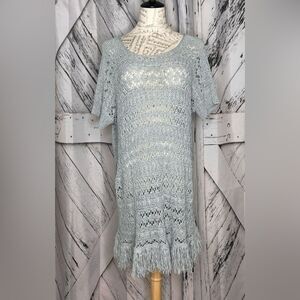 NEW BCBGmaxazria fringed crocheted dress light gray XL